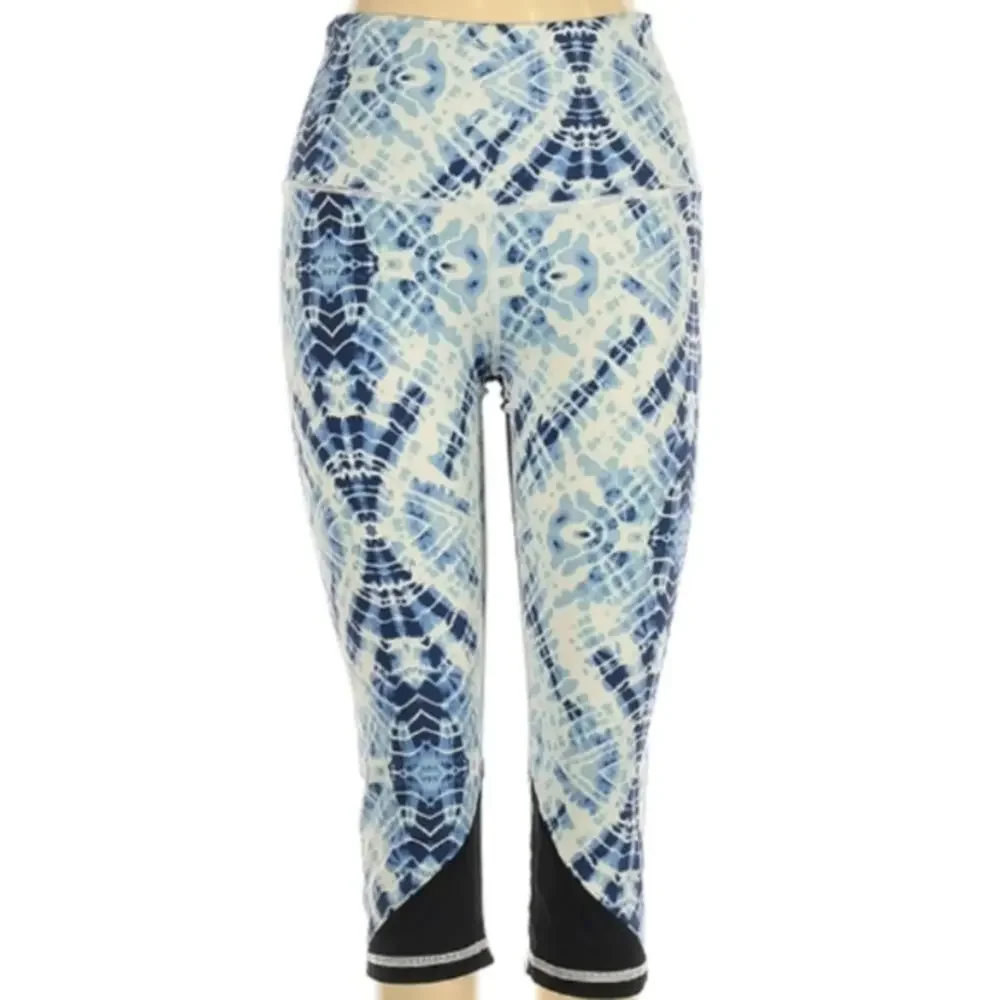 VSX Sport Knockout Capri Leggings Active Pants Black Blue‎ Tiedye S
